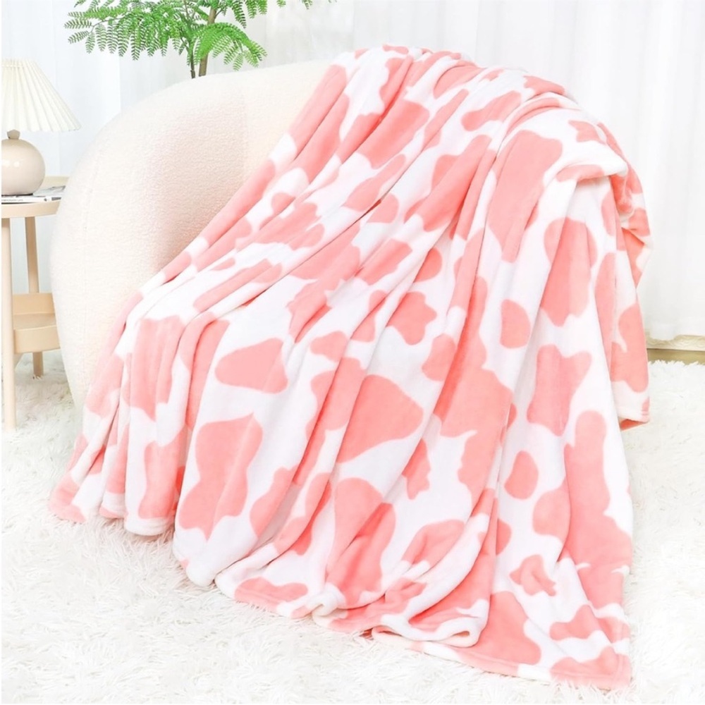 Pink and White cow print Throw Blanket